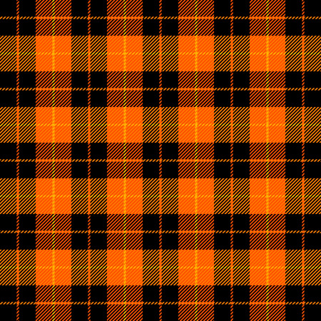 Halloween Tartan plaid. Scottish pattern in orange, black, gray and white cage. Scottish cage. Traditional Scottish checkered background. Seamless fabric texture. Vector illustrationのイラスト素材