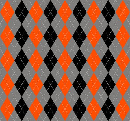 Halloween Argyle plaid. Scottish pattern in orange, black and grey rhombuses. Scottish cage. Traditional Scottish background of diamonds . Seamless fabric texture. Vector illustrationのイラスト素材