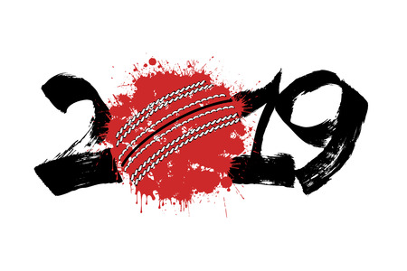 Abstract number 2019 and a cricket ball from blots. 2019 New Year on an isolated white background. Design pattern for greeting card. Grunge style. Vector illustrationのイラスト素材