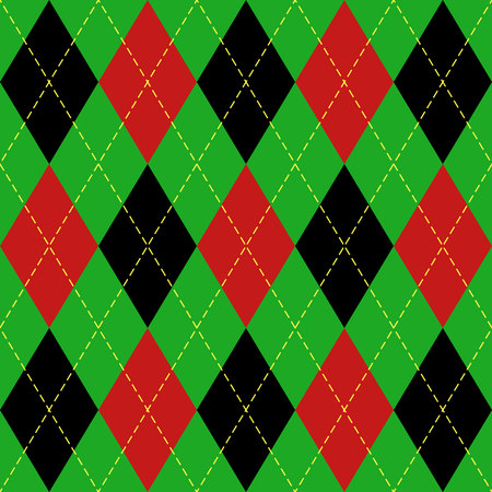 Christmas and new year Argyle plaid. Scottish pattern in red, black and green rhombuses. Scottish cage. Traditional Scottish background of diamonds . Seamless fabric texture. Vector illustrationのイラスト素材