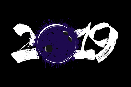 Abstract number 2019 and a bowling ball from blots. 2019 New Year on an isolated black background. Design pattern for greeting card. Grunge style. Vector illustrationのイラスト素材