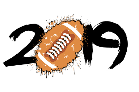 Abstract number 2019 and a football ball from blots. 2019 New Year on an isolated white background. Design pattern for greeting card. Grunge style. Vector illustrationのイラスト素材