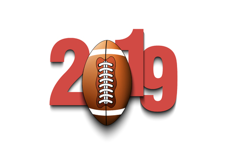 New Year numbers 2019 and football ball on an isolated background. Creative design pattern for greeting card, banner, poster, flyer, party invitation, calendar. Vector illustrationのイラスト素材