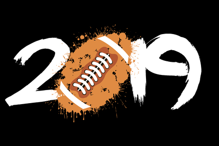 Abstract number 2019 and a football ball from blots. 2019 New Year on an isolated white background. Design pattern for greeting card. Grunge style. Vector illustrationのイラスト素材