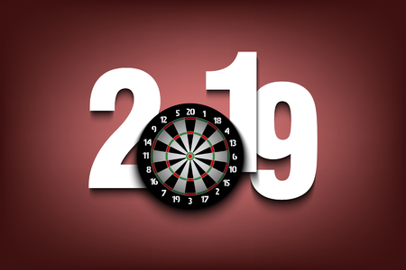 New Year numbers 2019 and dartboard on an isolated background. Creative design pattern for greeting card, banner, poster, flyer, party invitation, calendar. Vector illustrationのイラスト素材