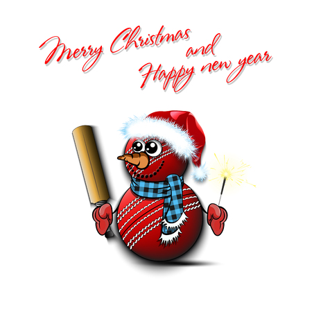 Merry Christmas and happy new year. Snowman from cricket balls on an isolated background. Pattern for banner, poster, greeting card, party invitation. Vector illustrationのイラスト素材