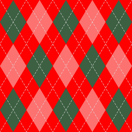 Christmas and new year Argyle plaid. Scottish pattern in green and red rhombuses. Scottish cage. Traditional Scottish background of diamonds. Seamless fabric texture. Vector illustrationのイラスト素材