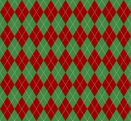 Christmas and new year Argyle plaid. Scottish pattern in green and red rhombuses. Scottish cage. Traditional Scottish background of diamonds. Seamless fabric texture. Vector illustrationのイラスト素材