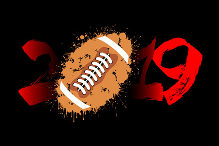 Abstract number 2019 and a football ball from blots. 2019 New Year on an isolated white background. Design pattern for greeting card. Grunge style. Vector illustrationのイラスト素材