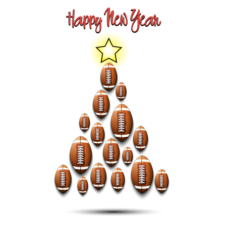 Happy new year. Christmas tree from football balls. Football themed Christmas tree. Pattern for banner, poster, greeting card, party invitation. Vector illustrationのイラスト素材
