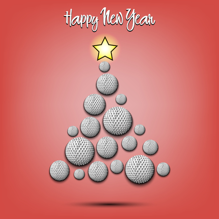Happy new year. Christmas tree from golg balls. Golf themed Christmas tree. Pattern for banner, poster, greeting card, party invitation. Vector illustrationのイラスト素材
