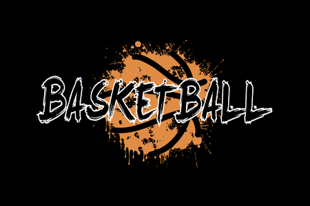 Banner the inscription basketball on the background abstract basketball ball from blots. Grunge style. Vector illustrationのイラスト素材