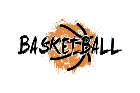 Banner the inscription basketball on the background abstract basketball ball from blots. Grunge style. Vector illustrationのイラスト素材