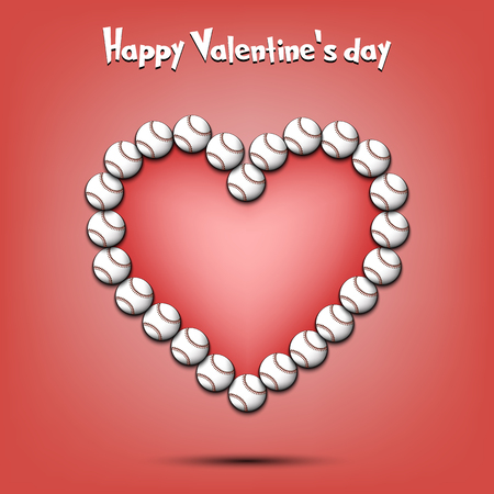 Happy Valentines Day. Baseball balls laid out in the shape of the heart on isolated background. Design pattern for greeting card, banner, poster, flyer,  invitation party. Vector illustrationのイラスト素材