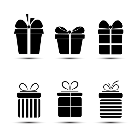 Set of icons of gift boxes on isolited background. Holiday gifts. Vector illustrationのイラスト素材