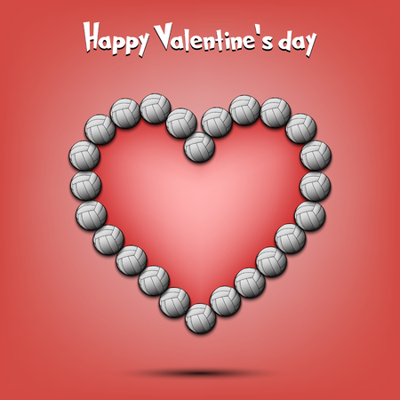 Happy Valentines Day. Volleyball balls laid out in the shape of the heart on isolated background. Design pattern for greeting card, banner, poster, flyer,  invitation party. Vector illustrationのイラスト素材
