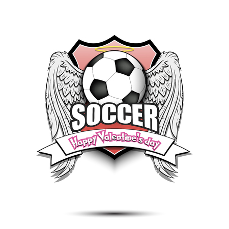 Saint Valentine day pattern. Football logo template design. Soccer ball with wings and nimbus. Pattern for banner, poster, greeting card, party invitation. Vector illustrationのイラスト素材