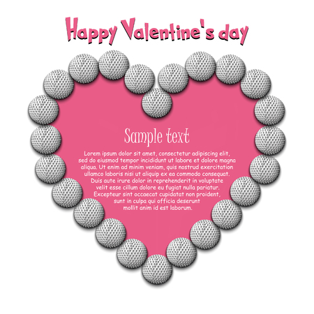 Happy Valentine Day. Frame of golf balls laid out in the shape of the heart on isolated background. Design pattern for greeting card, banner, poster, flyer,  invitation party. Vector illustrationのイラスト素材