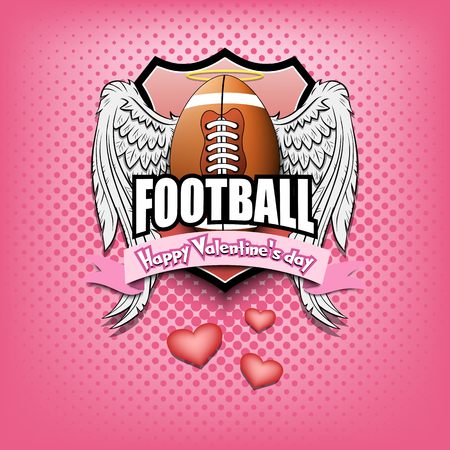 Happy Valentine day. Football logo template design. Football ball with wings and nimbus. Pattern for banner, poster, greeting card, party invitation. Vector illustrationのイラスト素材