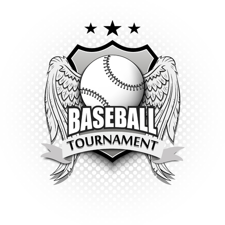 Baseball logo template design. Baseball ball with wings. Vintage Style. Isolated on white bubbles background. Vector illustrationのイラスト素材