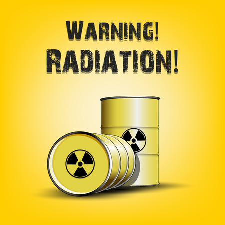 Warning Radiation. Steel barrels of radiation. Yellow barrels of chemical waste. Casks of poisonous liquid. Containers of biological products. Vector illustrationのイラスト素材