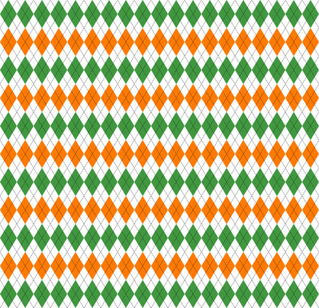 St. Patricks day Argyle plaid. Scottish pattern in green, orange and white rhombuses. Scottish cage. Traditional Scottish background of diamonds. Seamless fabric texture. Vector illustrationのイラスト素材