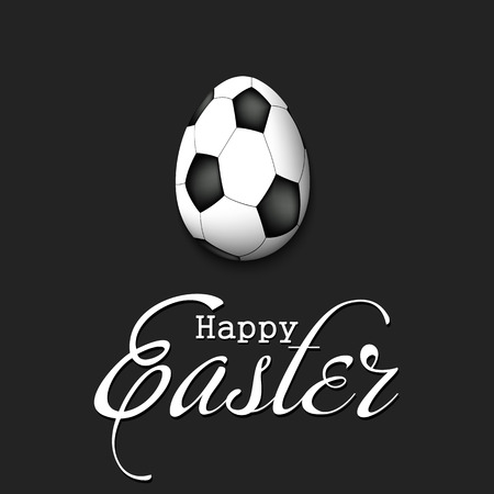 Happy Easter. Decorated egg in the form of a soccer ball with vintage lettering on an isolated background. Pattern for greeting card, banner, poster, flyer, ad, invitation. Vector illustrationのイラスト素材