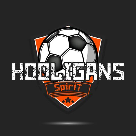 Football hooligans spirit. Football logo design template. Soccer emblem pattern. Vintage style on isolated background. Print on t-shirt graphics. Vector illustrationのイラスト素材