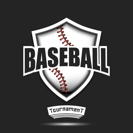 Baseball design template. Baseball emblem pattern. Baseball ball and shield with vintage lettering on an isolated background. Print on t-shirt graphics. Vector illustrationのイラスト素材