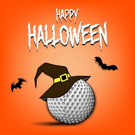 Happy Halloween pattern. Golf template design. Golf ball with witch hat. Design pattern for banner, poster, greeting card, flyer, party invitation. Vector illustrationのイラスト素材