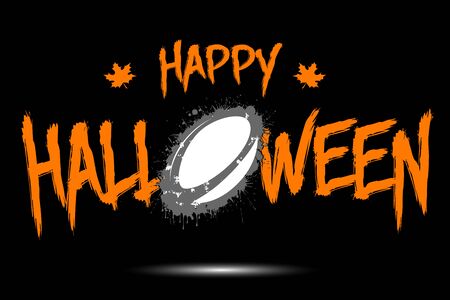 Happy halloween and rugby ball of blots. Design pattern for banner, poster, greeting card, flyer, party invitation. Halloween holiday. Grunge style. Vector illustrationのイラスト素材