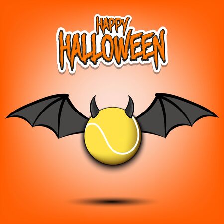 Happy Halloween. Devil tennis ball. Tennis ball with horns and wings. Design pattern for banner, poster, greeting card, flyer, party invitation.のイラスト素材