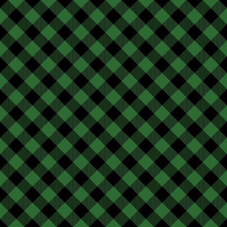 Lumberjack tartan plaid. Scottish diagonal pattern in black and green cage. Scottish cage. Traditional Scottish checkered background. Seamless fabric texture. Vector illustrationのイラスト素材