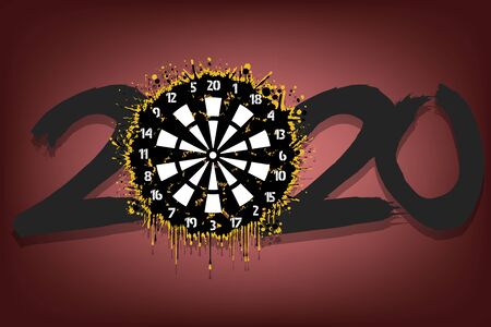 Abstract numbers 2020 and a dartboard from blots. 2020 New Year on an isolated white background. Design pattern for greeting card. Grunge style. Vector illustrationのイラスト素材