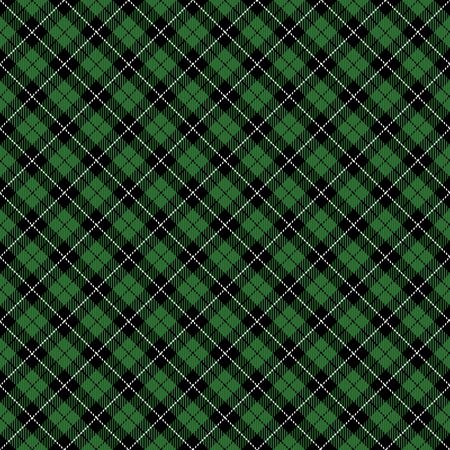 Christmas and new year tartan plaid. Scottish diagonal pattern in black, green and white cage. Scottish cage. Traditional Scottish checkered background. Seamless fabric texture. Vector illustrationのイラスト素材