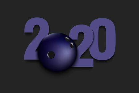 New Year numbers 2020 and bowling ball on an isolated background. Creative design pattern for greeting card, banner, poster, flyer, party invitation, calendar. Vector illustrationのイラスト素材