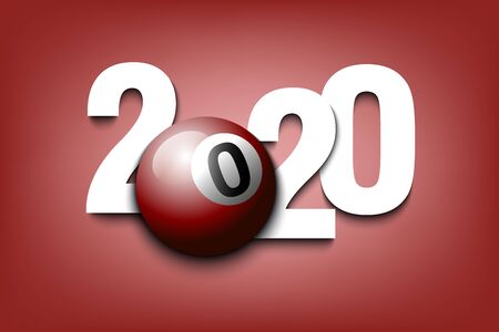 New Year numbers 2020 and billiard ball on an isolated background. Creative design pattern for greeting card, banner, poster, flyer, party invitation, calendar. Vector illustrationのイラスト素材