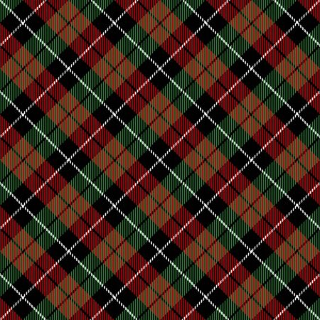 Christmas and new year tartan plaid. Scottish diagonal pattern in black, green and red cage. Scottish cage. Traditional Scottish checkered background. Seamless fabric texture. Vector illustrationのイラスト素材