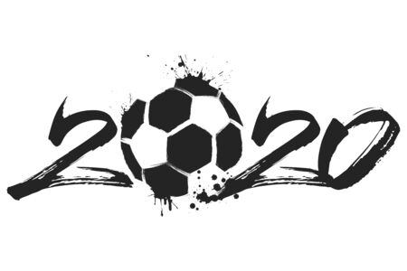 Abstract numbers 2020 and soccer ball made of blots in grunge style. 2020 New Year on an isolated background. Design pattern. Vector illustrationのイラスト素材