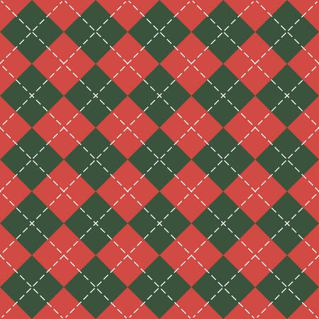 Christmas and new year Argyle plaid. Scottish pattern in green and red rhombuses. Scottish cage. Traditional Scottish background of diamonds. Seamless fabric texture. Vector illustrationのイラスト素材