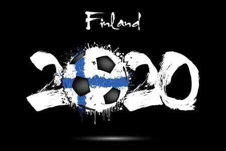 Abstract numbers 2020 and soccer ball painted in the colors of the Finland flag in grunge style. Figures 2020 and flag of Finland in the form of a soccer ball made of blots. Vector illustrationのイラスト素材