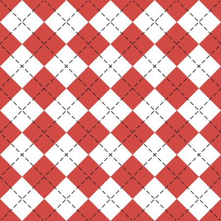 Christmas and new year Argyle plaid. Scottish pattern in white and red rhombuses. Scottish cage. Traditional Scottish background of diamonds. Seamless fabric texture. Vector illustrationのイラスト素材