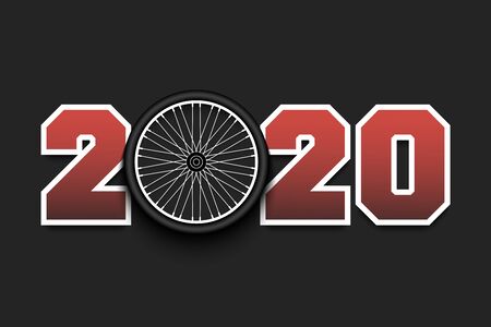 New Year numbers 2020 and bicycle wheel on an isolated background. Creative design pattern for greeting card, banner, poster, flyer, party invitation, calendar. Vector illustrationのイラスト素材