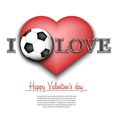 I love soccer. Happy Valentines Day. Pattern with soccer ball and heart on an isolated background. Design template for greeting card, banner, poster, flyer, badges, t-shirt. Vector illustrationのイラスト素材