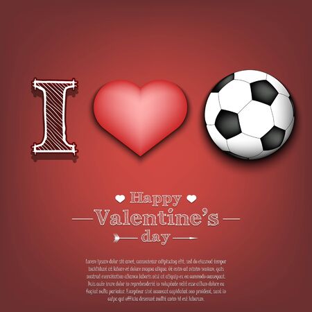 I love soccer. Happy Valentines Day. Pattern with soccer ball and heart on an isolated background. Design template for greeting card, banner, poster, flyer, badges, t-shirt. Vector illustrationのイラスト素材