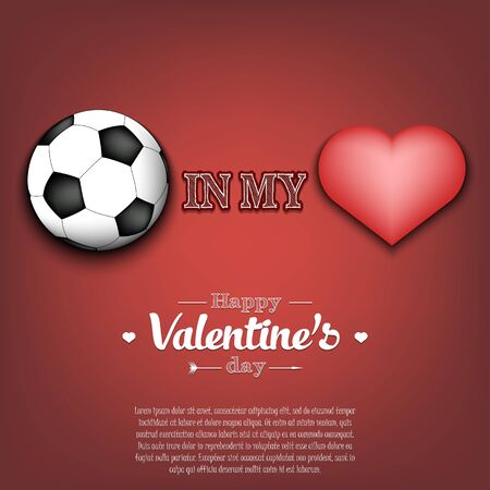Soccer in my heart. Happy Valentines Day. Pattern with soccer ball and heart on an isolated background. Design template for greeting card, banner, poster, flyer, badges, t-shirt. Vector illustrationのイラスト素材