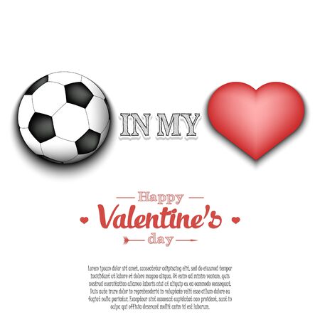 Soccer in my heart. Happy Valentines Day. Pattern with soccer ball and heart on an isolated background. Design template for greeting card, banner, poster, flyer, badges, t-shirt. Vector illustrationのイラスト素材