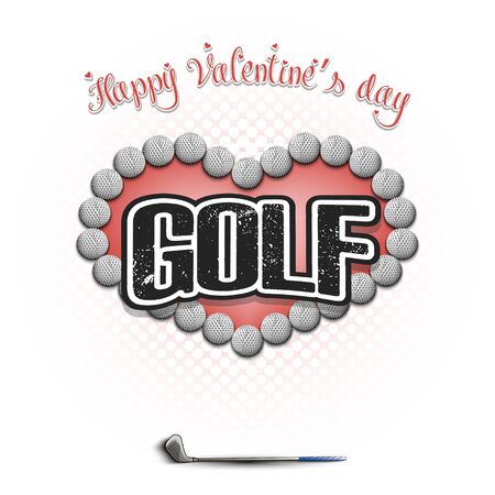 Happy Valentines Day. Golf balls located in the form of a heart and grid on an isolated background. Design pattern for greeting card, banner, poster, flyer, invitation.のイラスト素材