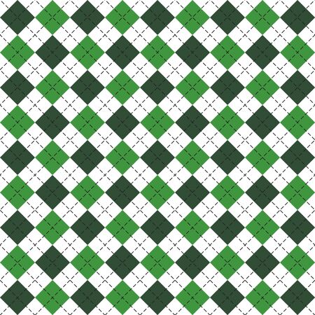 St. Patricks day Argyle plaid. Scottish pattern in green and white rhombuses. Scottish cage. Traditional Scottish background of diamonds. Seamless fabric texture. Vector illustrationのイラスト素材