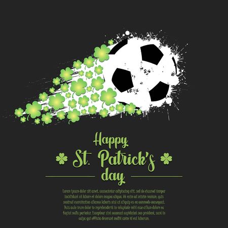 Happy St. Patrick's day. Flying abstract soccer ball made from blots and clover by milky way. Grunge style. Pattern for banner, poster, greeting card, party invitation. Vector illustrationのイラスト素材